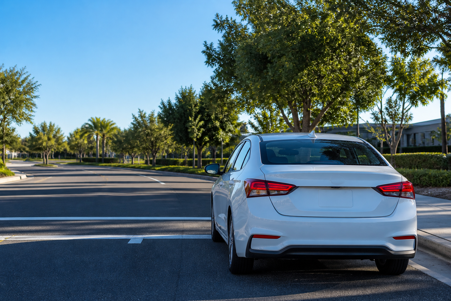 Training car ready on a quiet local road-test route